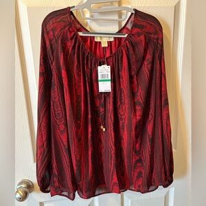 MICHAEL Michael Kors Size Large Red and Black Blouse Long Sleeve NWT